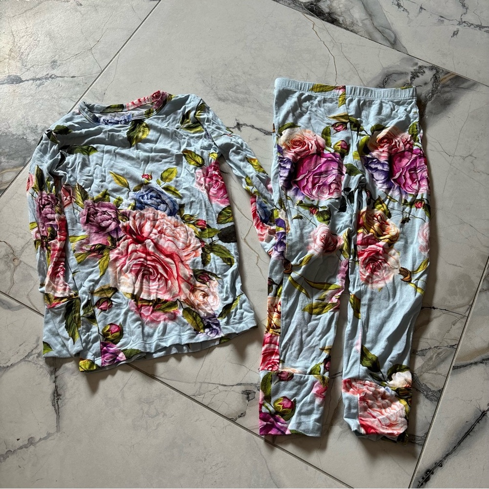 Posh Peanut Blue Floral Kids Pajama Set
